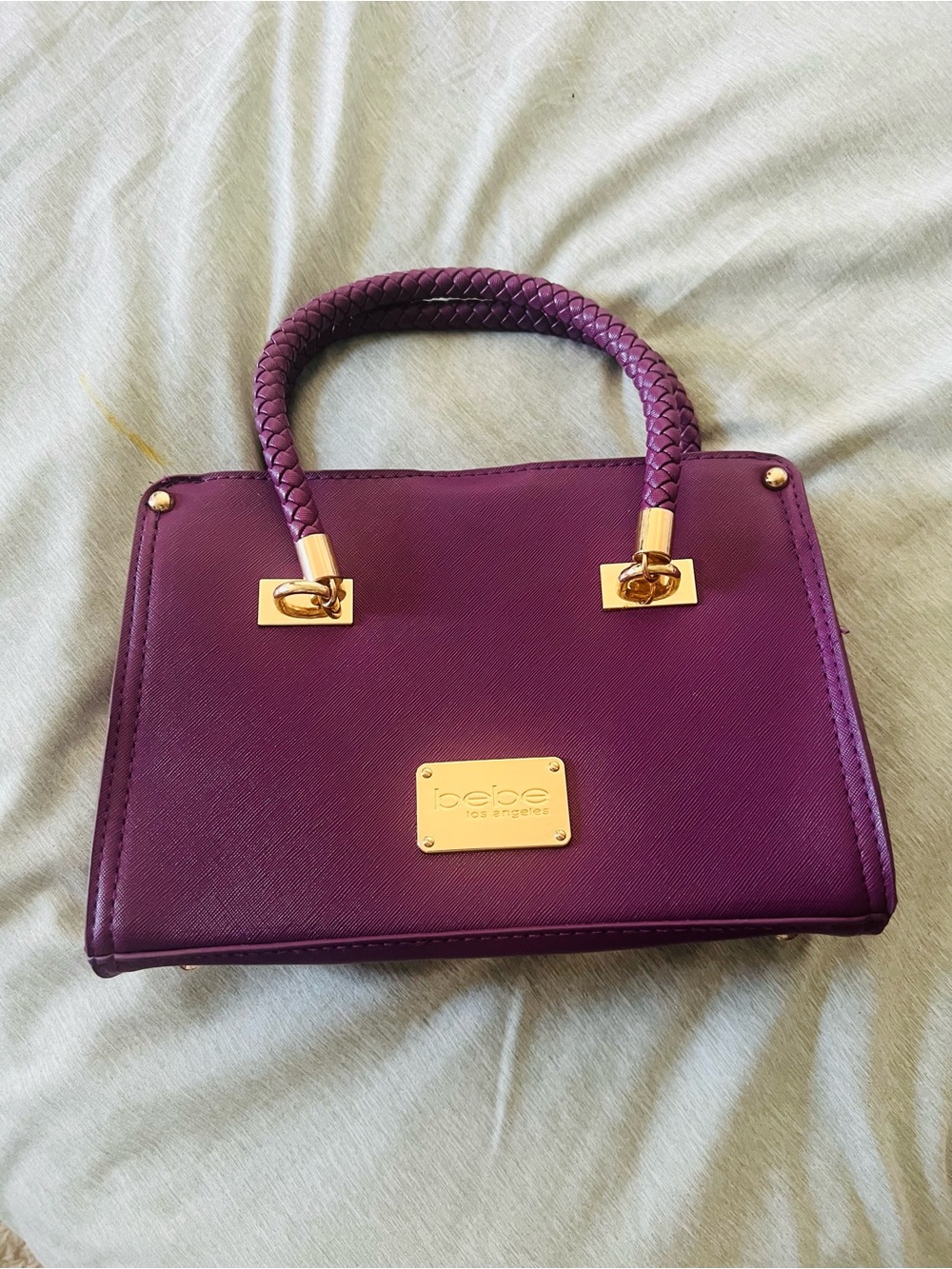 bebe Purple Braided-Handle Structured Satchel